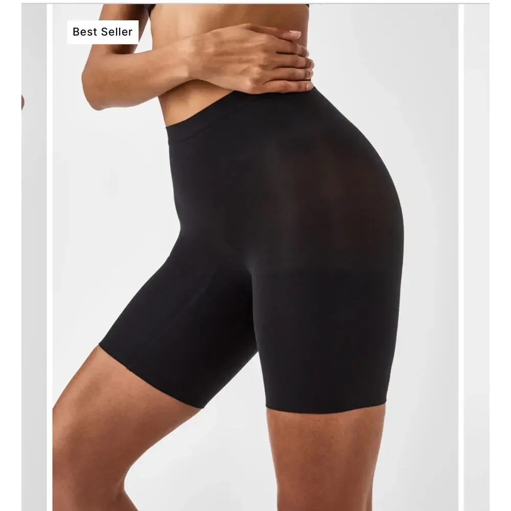 Spanx Seamless Mid Thigh Shaping Shorts High Waist Black Size L NWOT